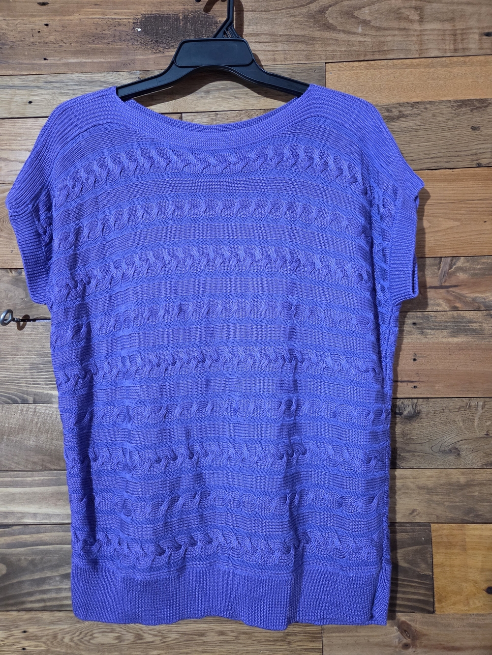 Lauren Ralph Lauren Purple Cable Knit Short Sleeve Sweater Boat Neck Dolman XL